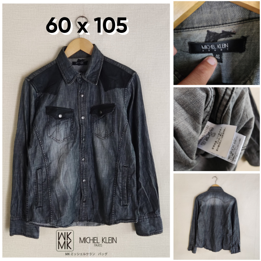 Kemeja Jeans Michel Klein Homme Size M Wanita Kancing Tekan GF167