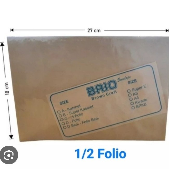 

Amplop Coklat Polos 1/2 folio (18 x 27 cm) - Brio