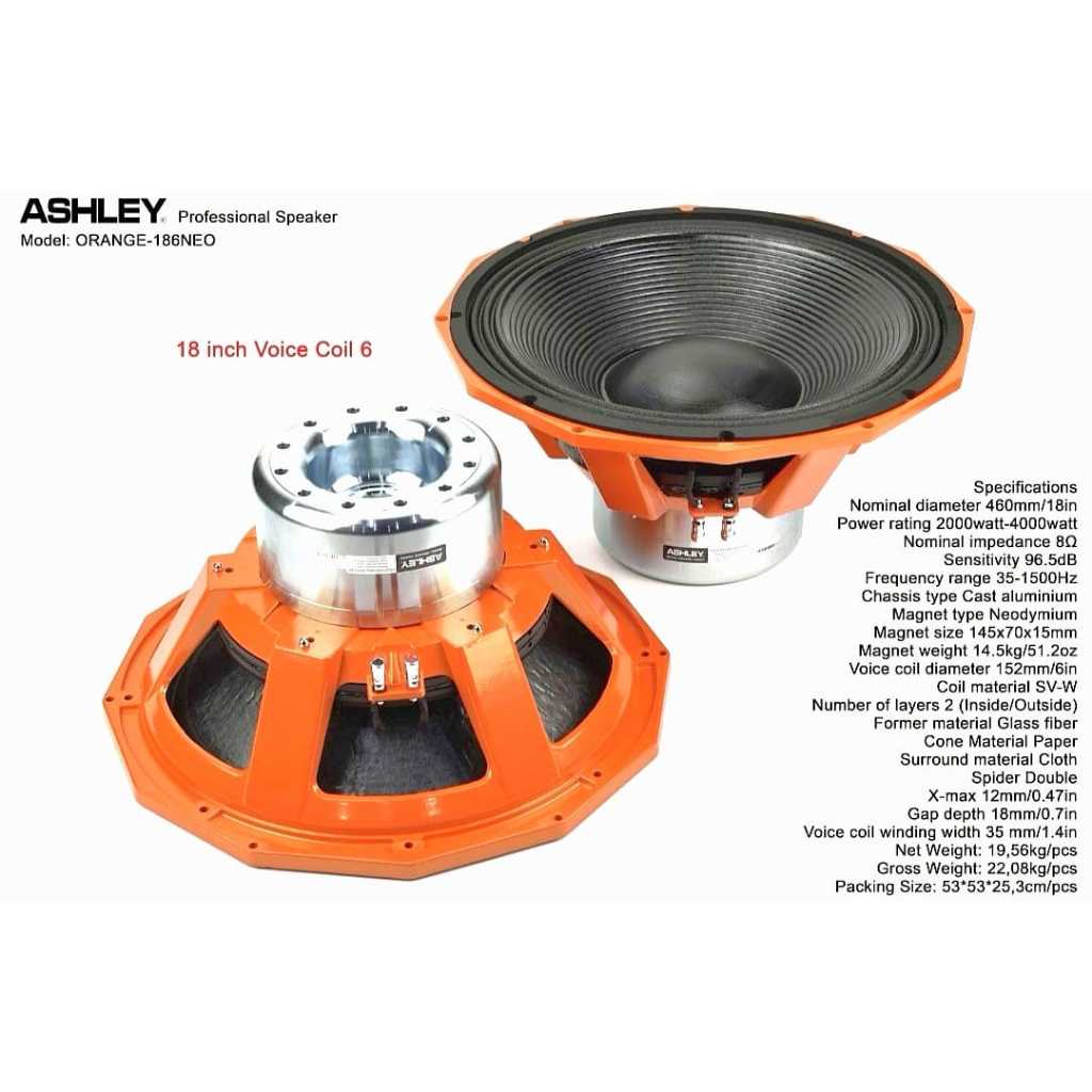 SPEAKER KOMPONEN ASHLEY ORANGE186NEO / ORANGE 186 NEO / ORANGE 186NEO ORIGINAL