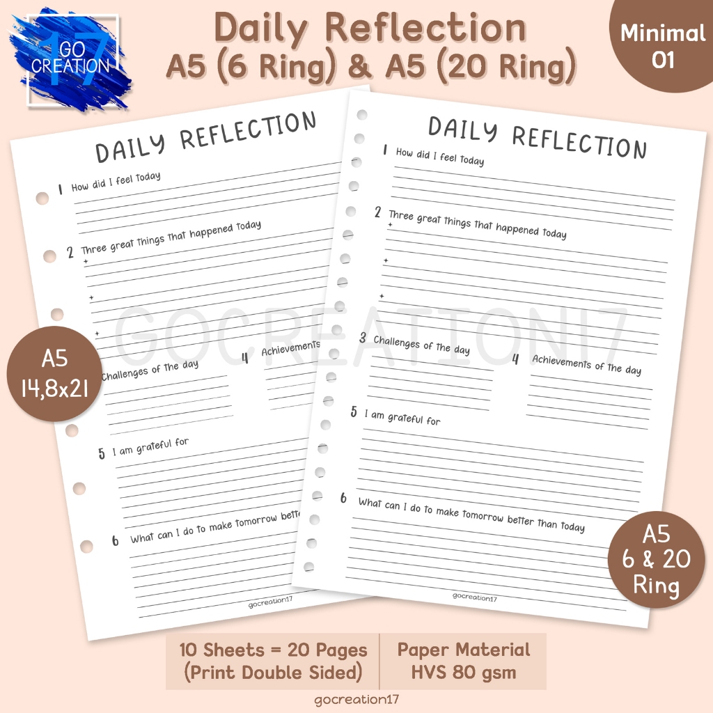 

Buku Planner Kertas Isi Binder Daily Reflection Simple Minimalis A5