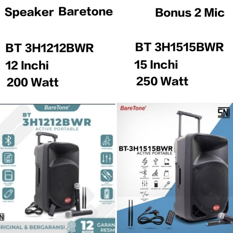 Speaker Baretone Portable 15 Inchi Dan 12 Inchi BT 3H1515BWR/BT 3H1212BWR