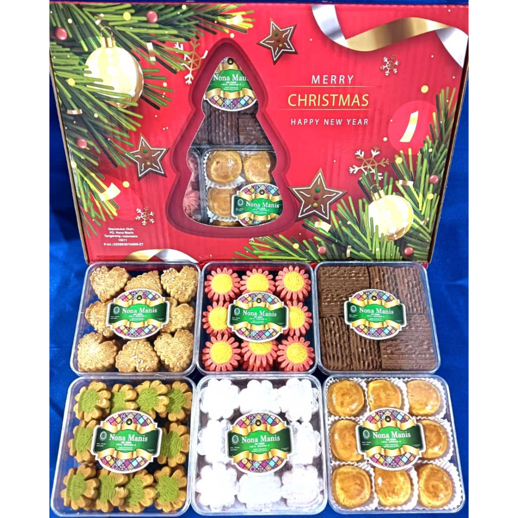 

Apazada - Paket Kue Kering Natal [1 Box - 6 Toples] / Hampers Kue Merry Christmas Nona Manis