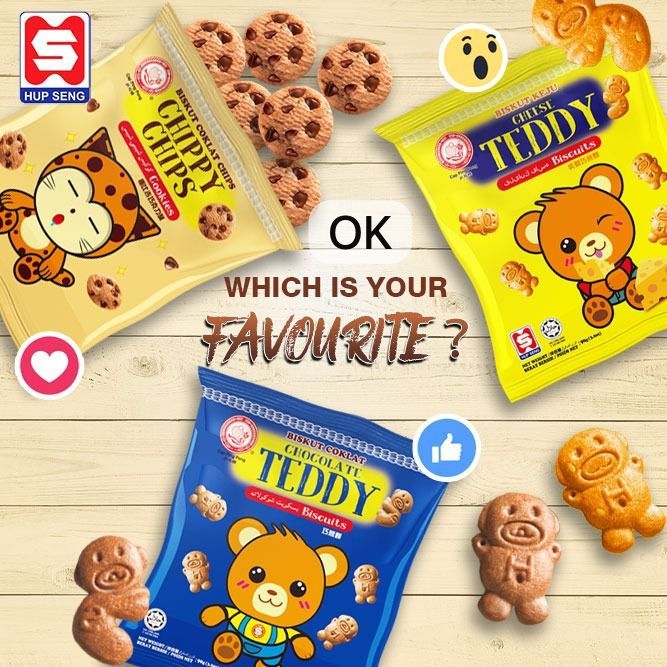 

OK9243 Biskut HUP SENG TEDDY 90gr / Roti Chippy Cholate Keju / Biskut Crackers Import