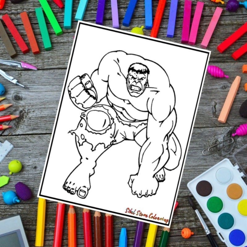 Kertas Gambar Mewarnai Anak / Kertas Mewarnai Superhero / Hulk (10 Lembar) Kertas Tebal 160 Gsm