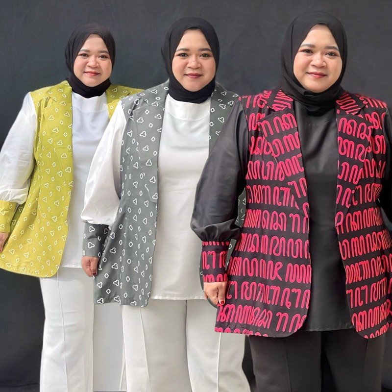 BLAZER BATIK WANITA JUMBO SERAGAM KANTOR FULL TRICOT UKURAN M L XL XXL LD 120 130 140 CM