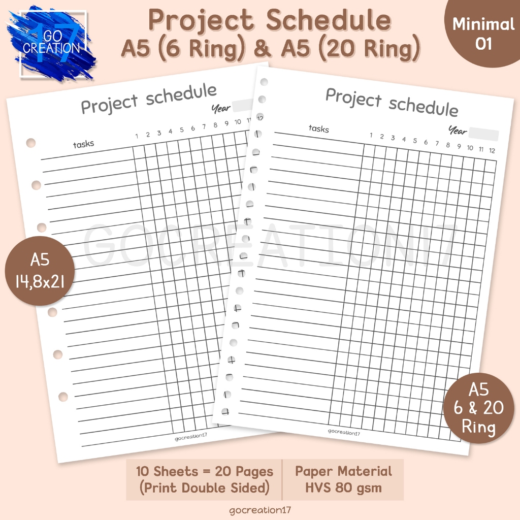 

Buku Planner Kertas Isi Binder Project Schedule Simple Minimalis A5