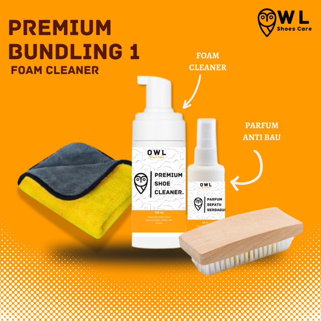 Owl Shoes Care Pembersih Sepatu Praktis Foam Cleaner Free sikat Parfum Sepatu Lap Mikrofiber
