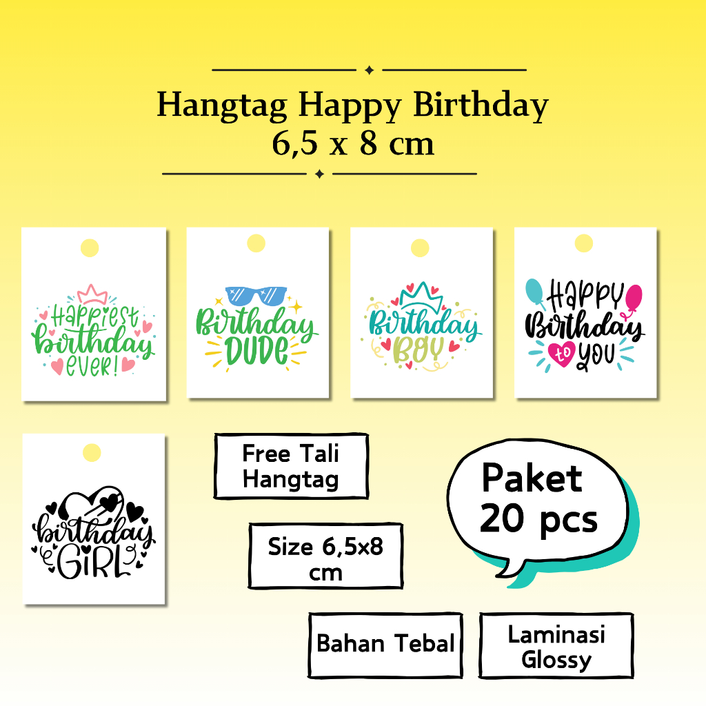 

Hangtag Ucapan Happy Birthday / Hangtag Custom Hampers Hadiah Souvenir 6,5 x 8 cm