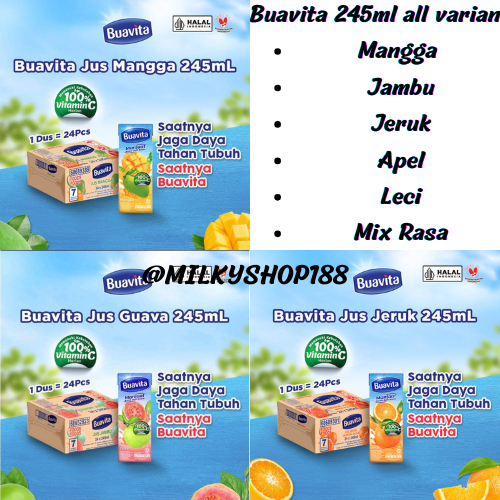 

Buavita minuman sari buah asli ukuran 245ml - Bisa mix rasa