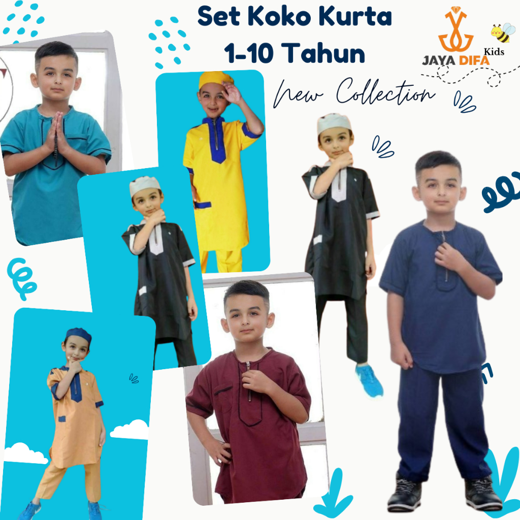 Baju Koko Muslim Setelan Celana Anak Laki-Laki  Sholeh Umur Usia 1-6 Tahun Bayi Paud TK Kain Katun U