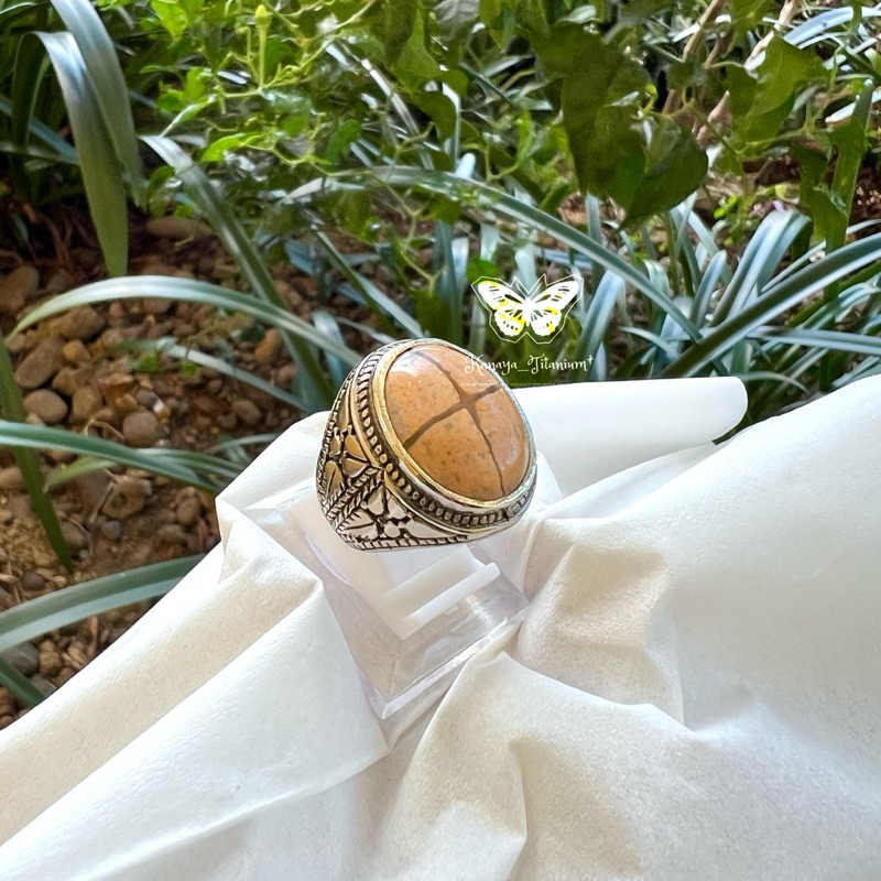 CINCIN BATU TAPAK JALAK COKLAT RING ALPALA KOMBINASI HITAM