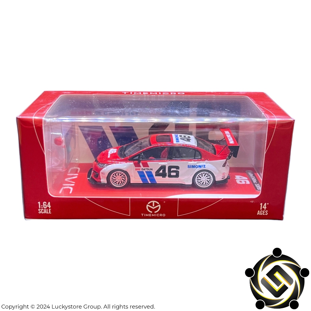 Time Micro 1:64 Honda Civic Type R FD2 Modified BRE Datsun 46 Red White with Figure Limited
