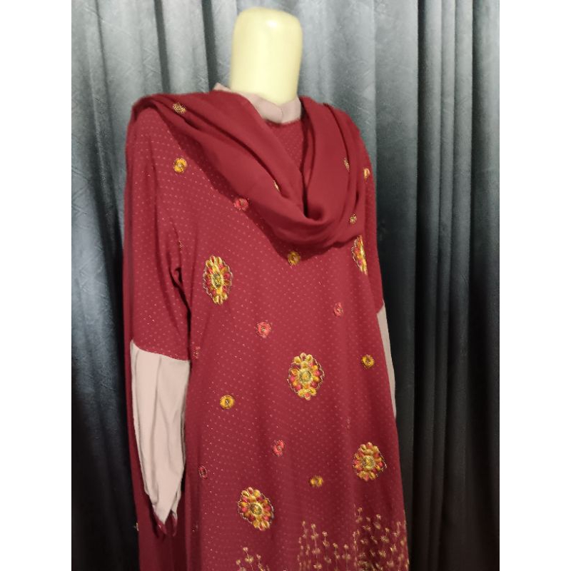 set gamis maroon bordir payet mewah ori