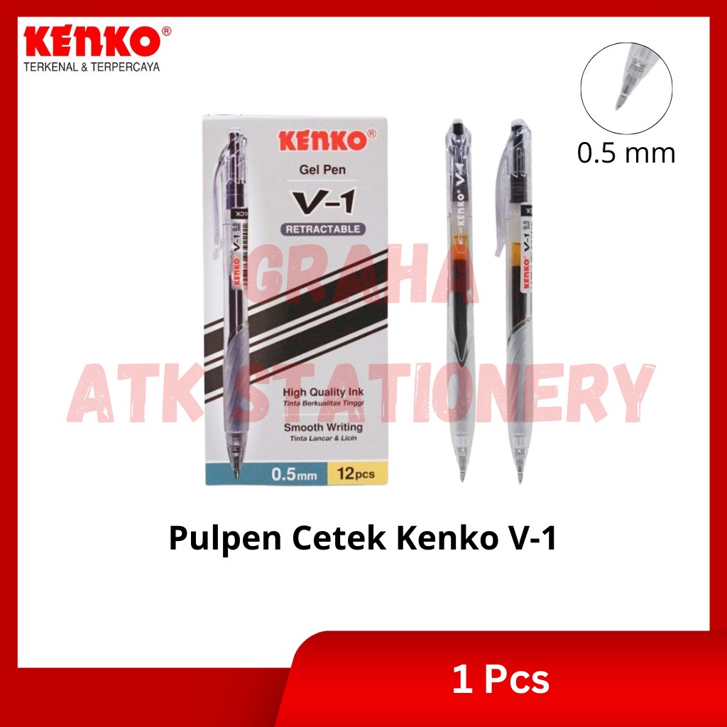 

[1 Pcs] Pulpen Cetek Kenko V-1 / Retractable Gel Pen Kenko V-1