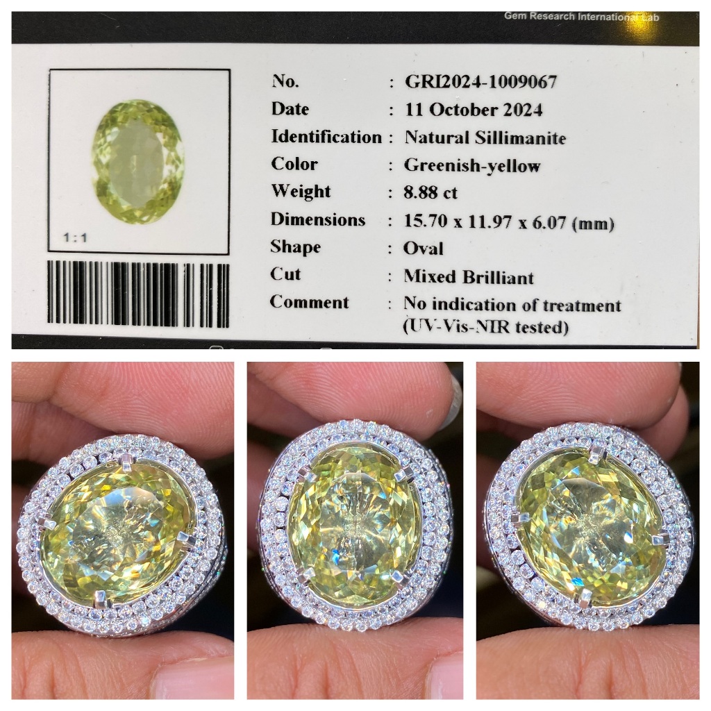Natural 8.88ct greenish yellow sillimanite srilanka memo gri