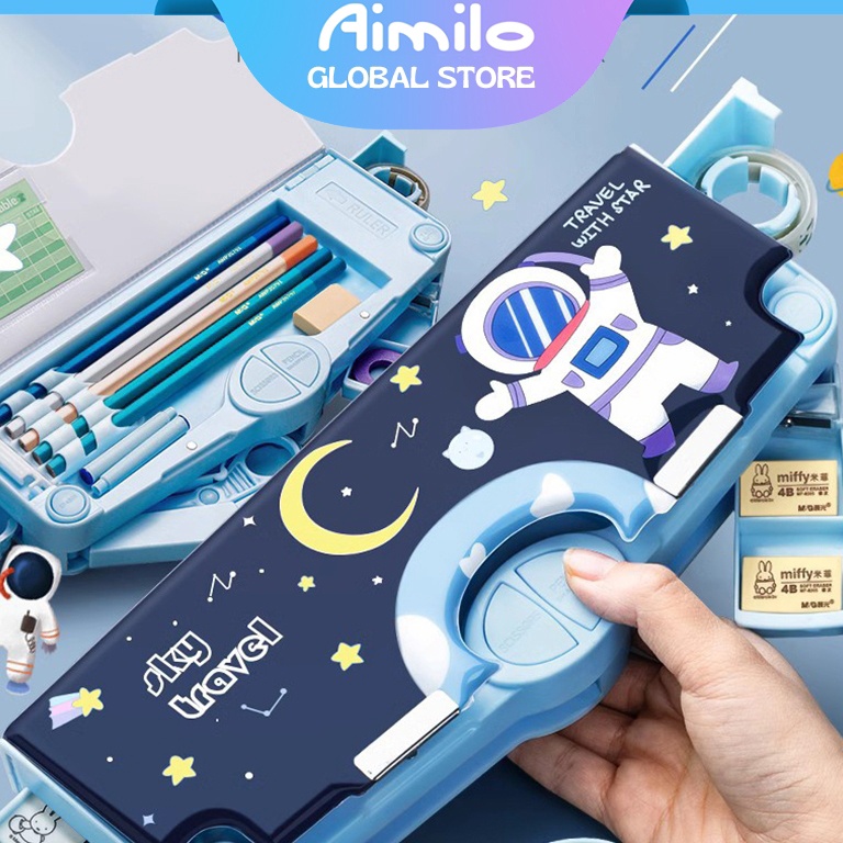 

ART U4Z4 Aimilo Tempat Pensil Multifungsi Kotak Pensil Anak Lengkap Peruncing Gunting Isolasi Penghapus Penggaris Alat Tulis Sekolah