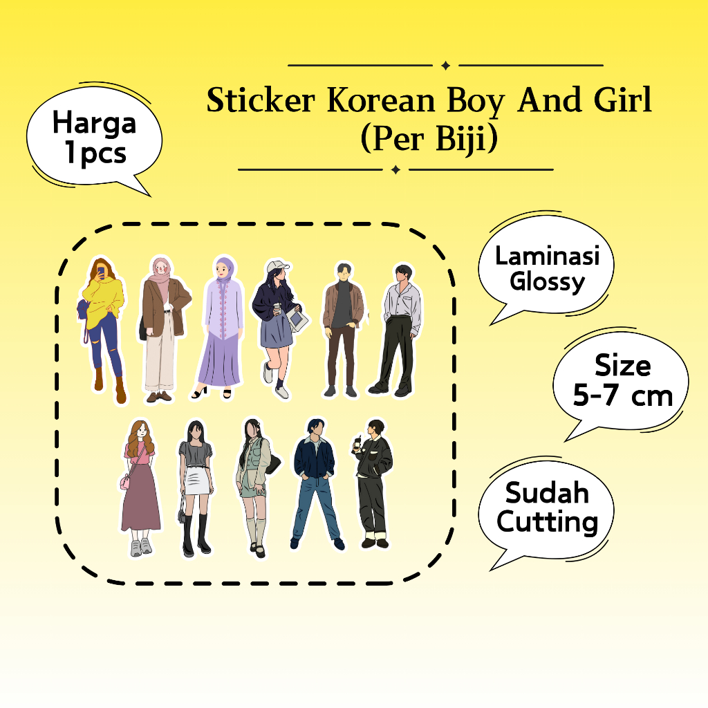 1 Pcs Sticker Korean Girl Dan Korean Boy / Sticker Korea Simple Untuk Jurnal
