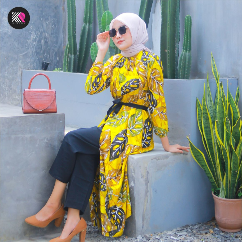 𝗞𝗜𝗥𝗔𝗡𝗔 Nawang Longset Oneset Setelan Celana Long Tunik Busana Muslim Wanita Terbaru Gamis kekinian