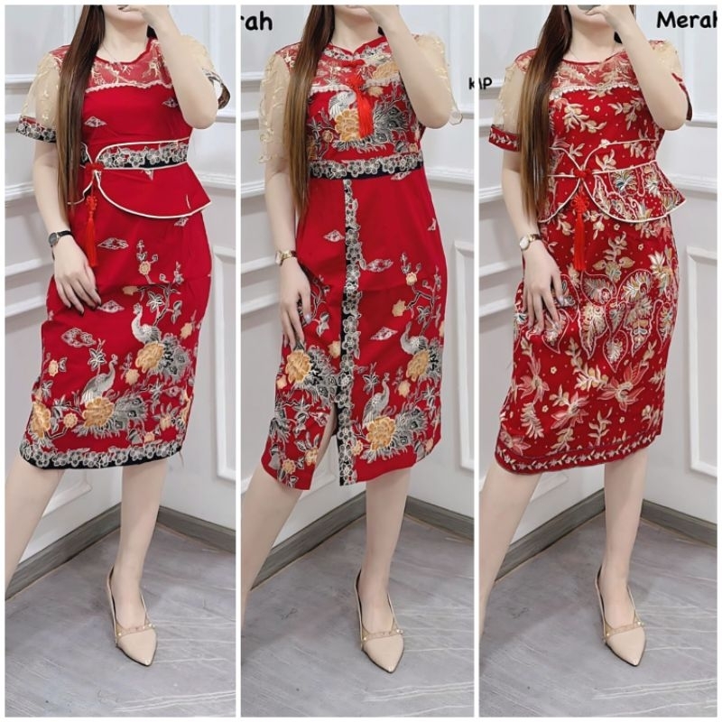 DRES BATIK IMLEK BAHAN KATUN KOMBINASI TILE BORDIR