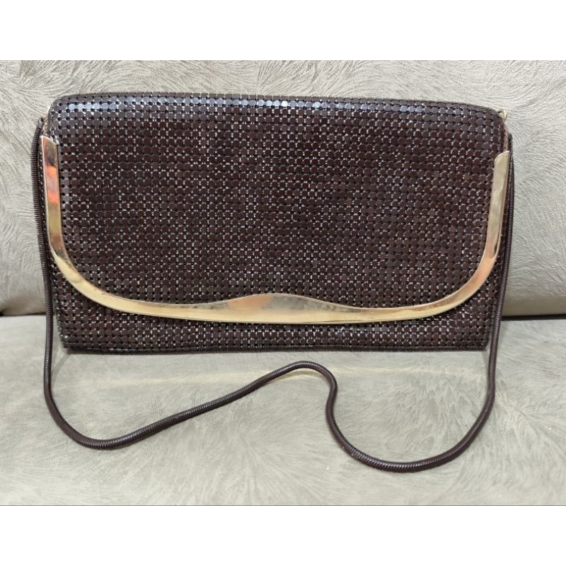 Tas Rantai Coklat 1980 Vintage model Anvelope list logam emas klasik P:38cm