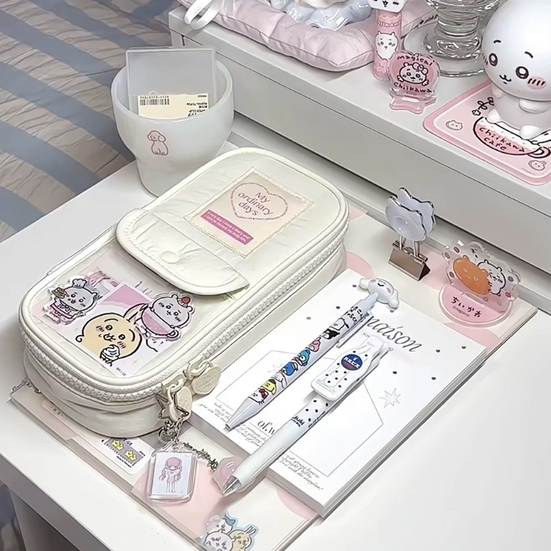 

Tempat Pensil Retro Heart Zipper Lucu Kapasitas Besar Pencil Tas / Tas pena penyimpanan alat tulis