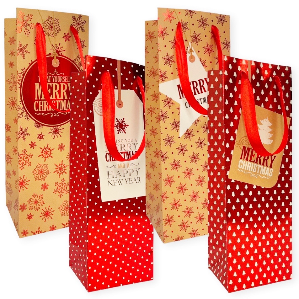 

W! Accessories Kantong Kertas / Paper Bag Natal Botol Wine Merah 35x12x10cm 70200200