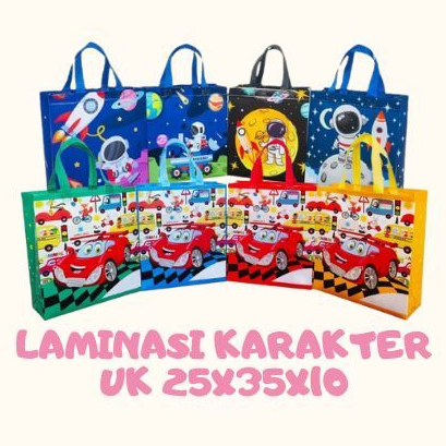 

RN 1 LUSIN - Goodie Bag Spunbond Bahan Laminasi UK 25X35X10 Lipat Samping & Standing