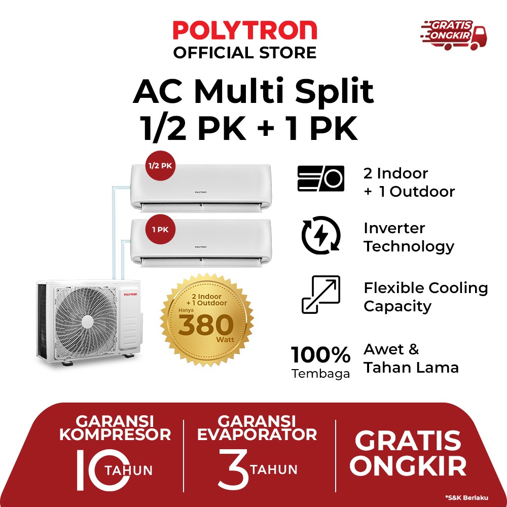 POLYTRON MULTI SPLIT AC 0,5 PK 1 PK dan outdoor 2 PK PAC 050918MS