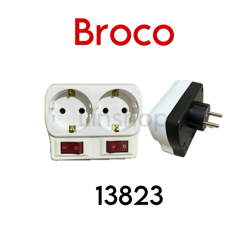 BROCO 13823 ADAPTER STOP KONTAK 2 LUBANG + STEKER + SAKLAR ON OFF BROCO 13823