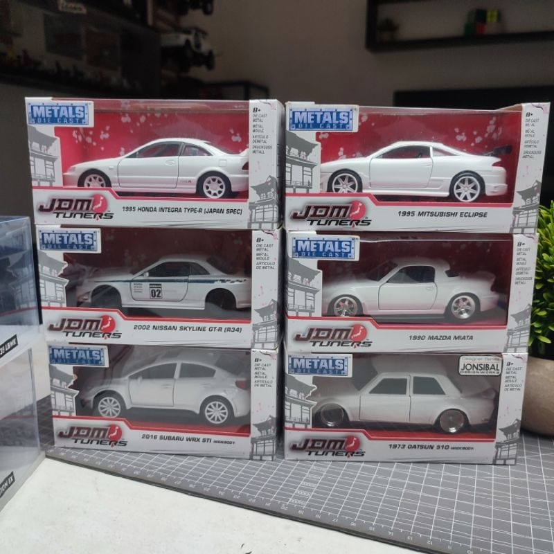 Diecast Jada JDM TUNERS 1:32 Nissan Honda Mazda Mitsubishi Datsun Subaru WHITE Welly Nex Jeep Wrangl