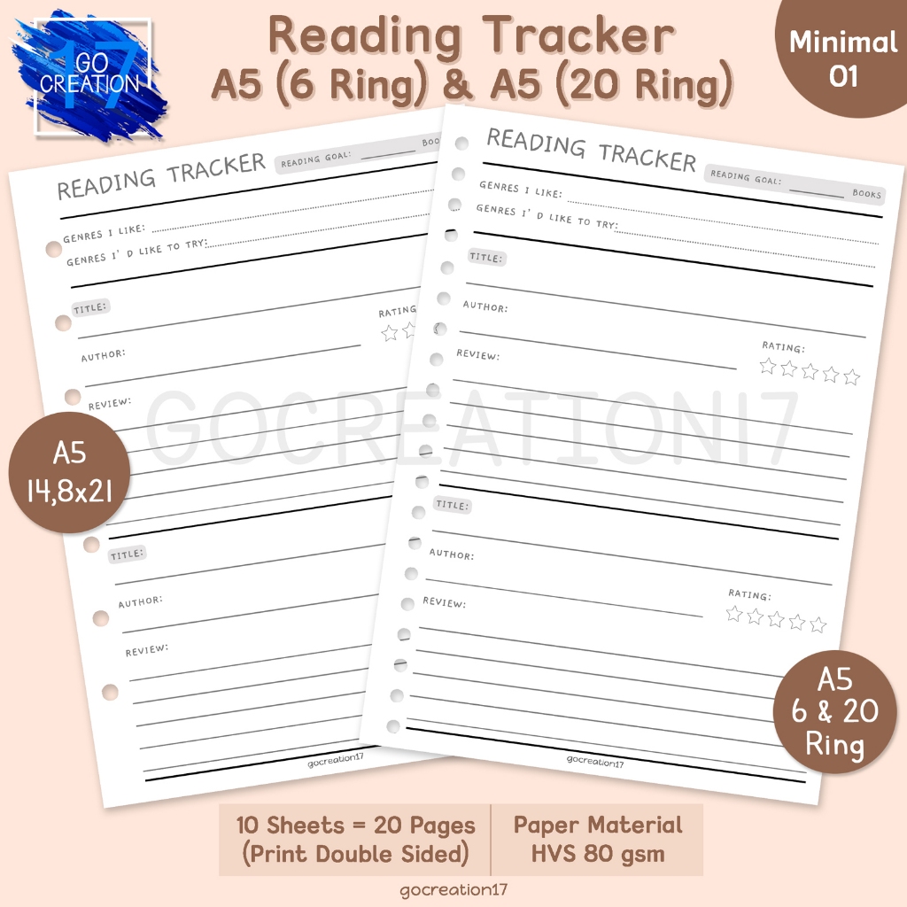 

Buku Planner Kertas Isi Binder Reading Tracker Simple Minimalis A5