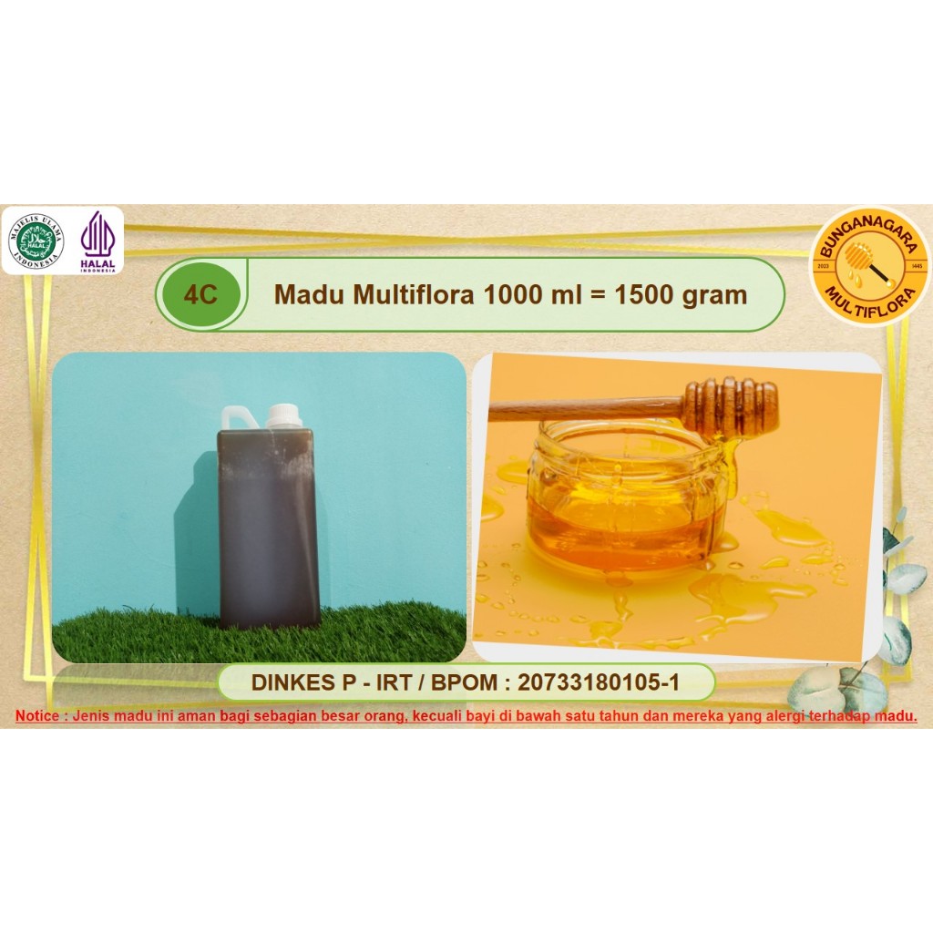 

MADU MULTIFLORA ASLI HUTAN ALAM INDONESIA 1 L | 1000 ML 1500 GRAM BUNGANAGARA PURE HONEY