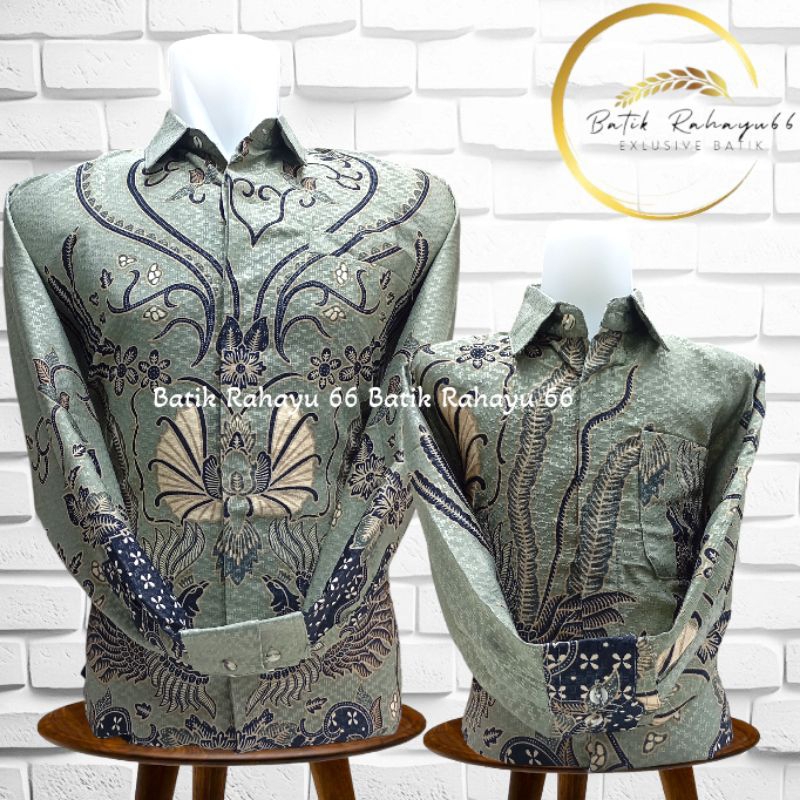 Batik couple ayah anak laki2,batik pasangan ayahanak hijau sage