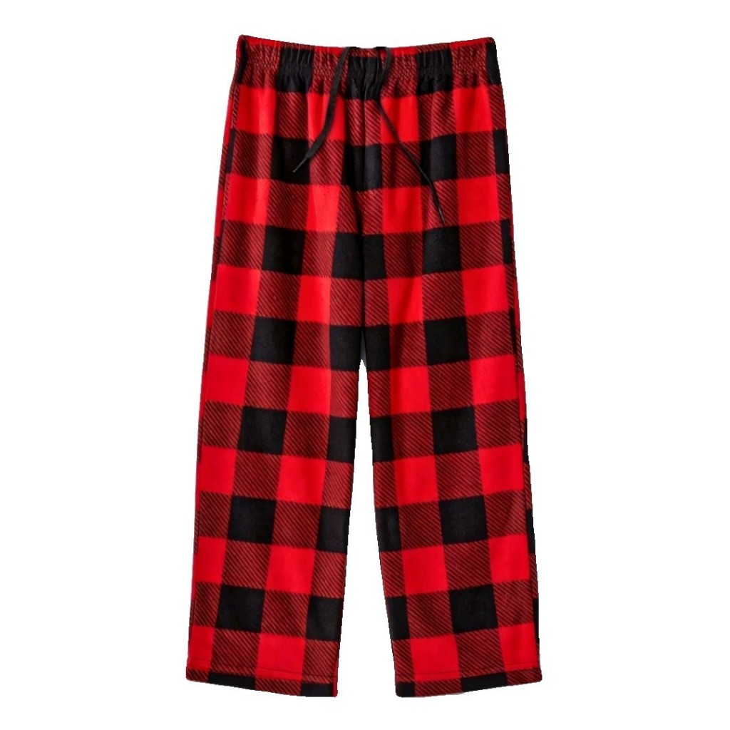 Celana Panjang Polar Tartan Flanel Kotak Unisex Pria dan Wanita - Merah