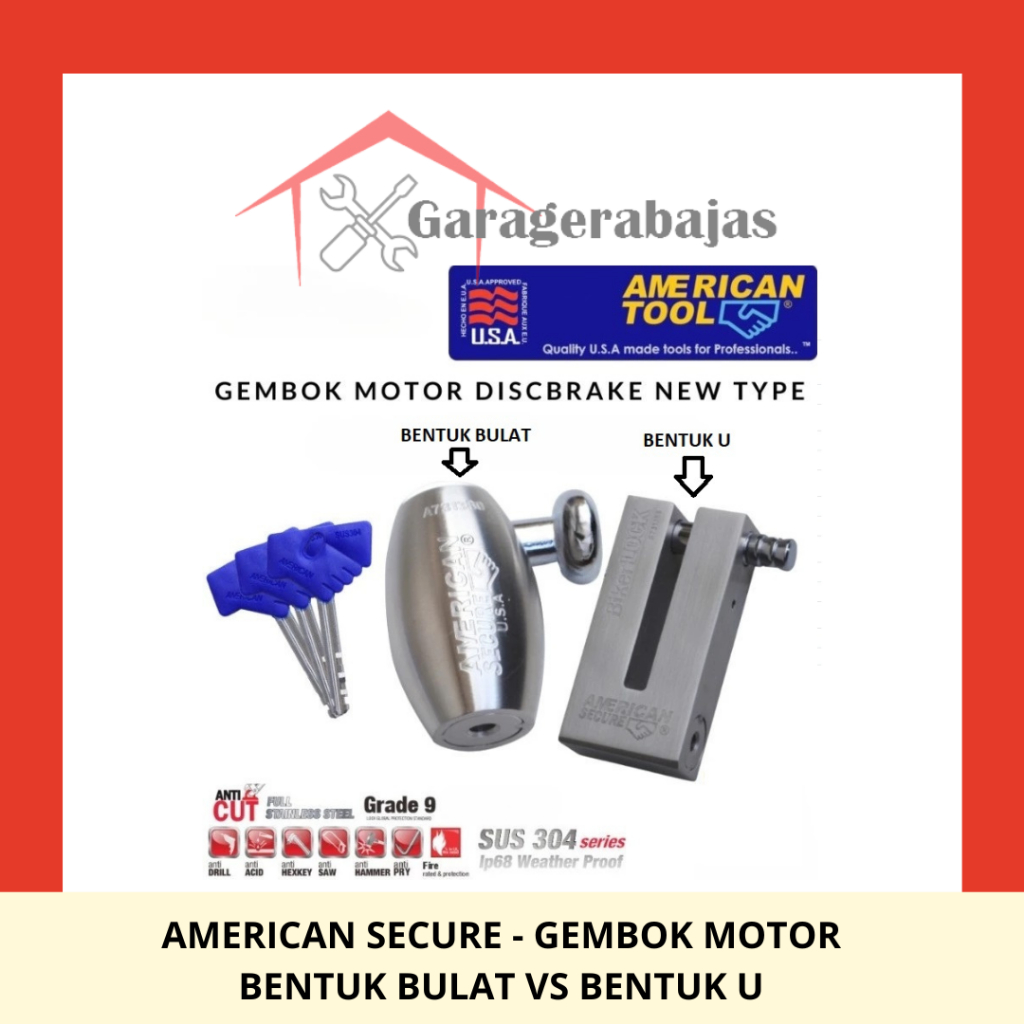 AMERICAN SECURE - Gembok Motor / Disc Brake Lock American Secure A731380 & S731388