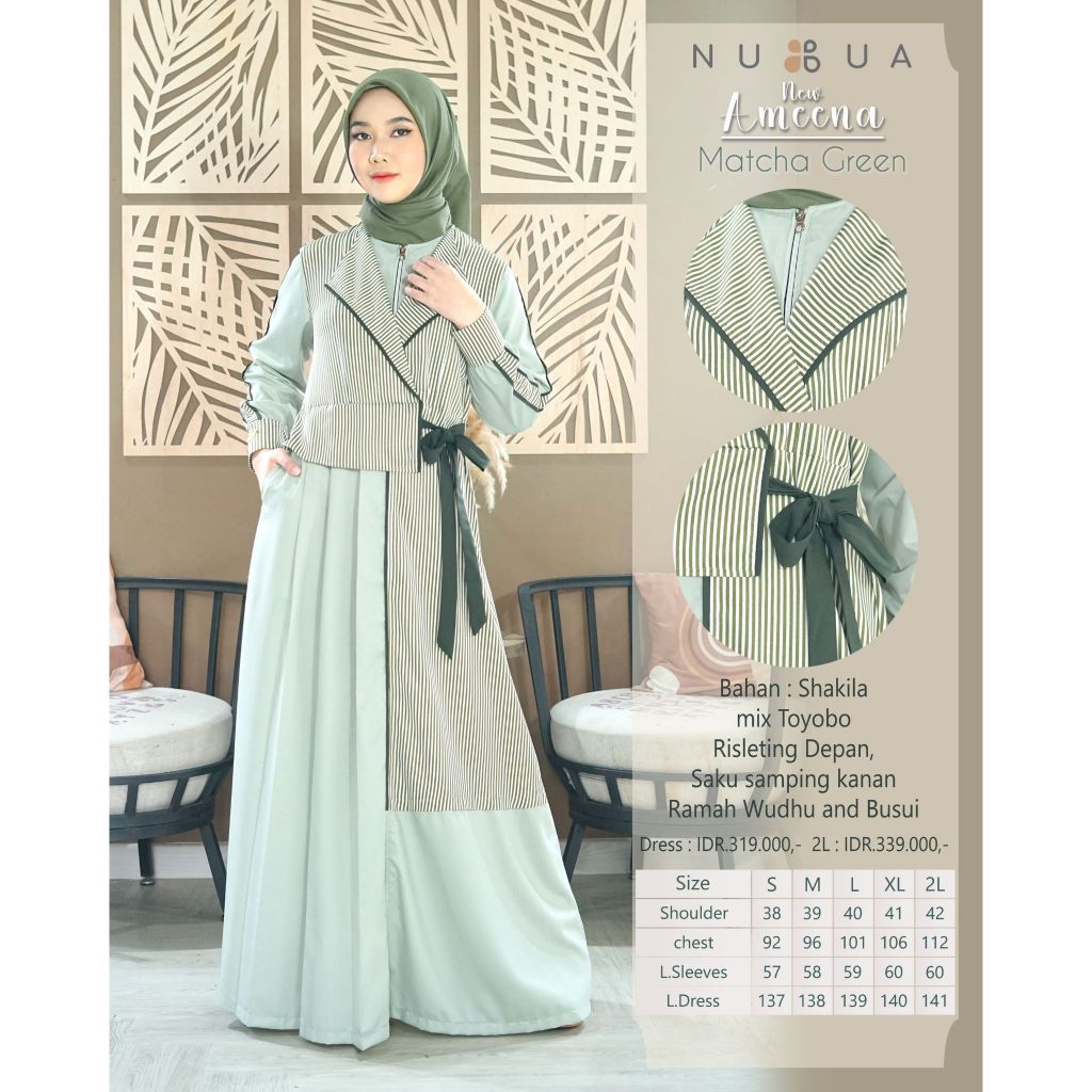 Nubua - Dress Ameena Gamis Wanita Muslim Elegan Busui Resleting Depan Terbaru