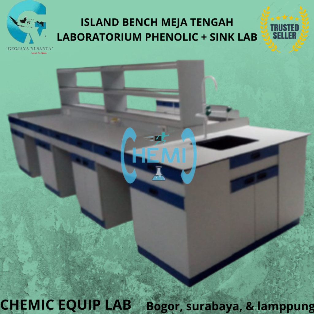 ISLAND BENCH MEJA TENGAH LABORATORIUM PHENOLIC + SINK LAB