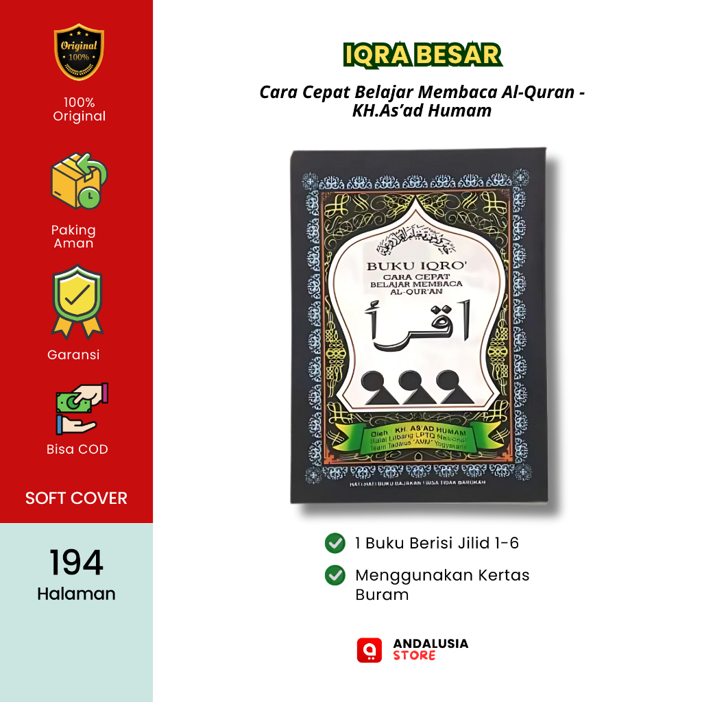 

Iqra' Bendel Besar (Ukuran Buku Tulis) Kerta Buram ORIGINAL