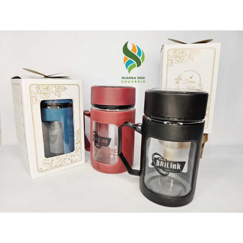 Tumbler Minum Jus Botol Shell Mug Kaca Gagang Warna Mug Sablon Souvenir Kemas Box