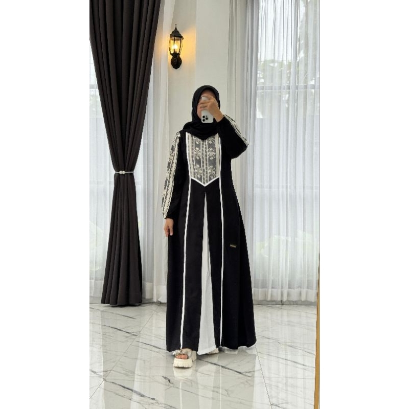 Promo Ambyar Gamis Hitam Etnik Putih Anjani Store (Ready Siap Kirim)