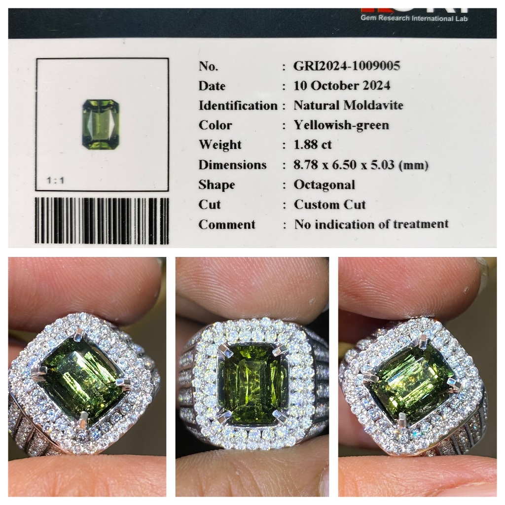 Natural 1.88ct green moldavite batu meteor asli memo gri