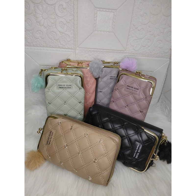 Dompet Hp Wanita/ Tas Hp Behel Resleting 2 Kulit sintetis tebal premium