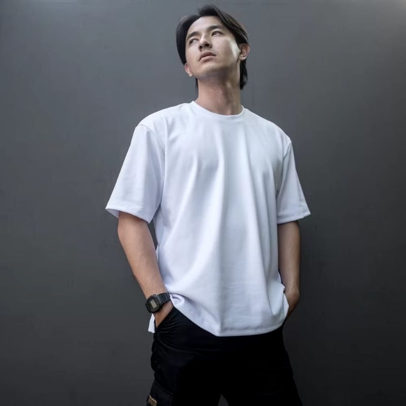 BAPIN - Kaos Polos oversize Pria Santai Harian Putih