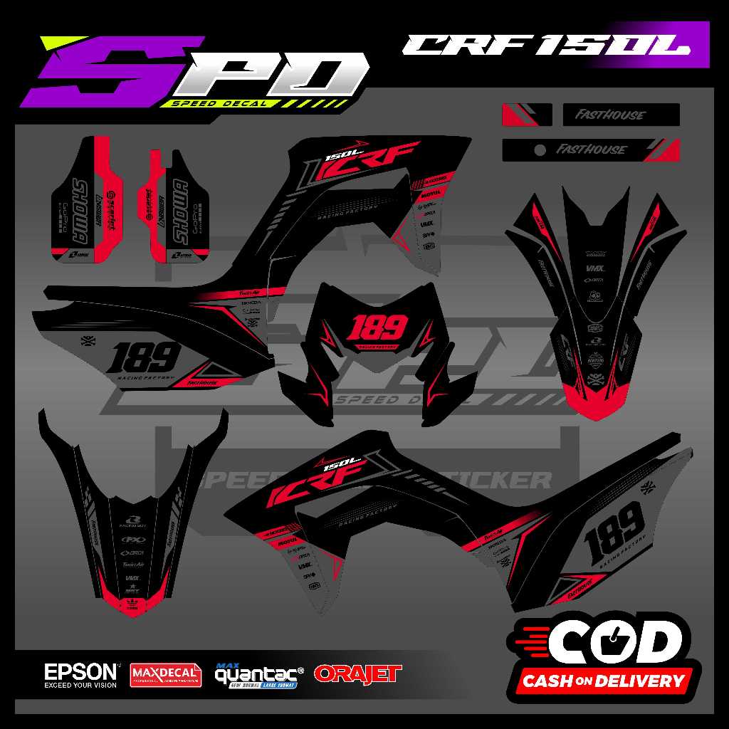 Decal crf 150l fullbody hitam merah | decal crf lonsep hitam merah simple