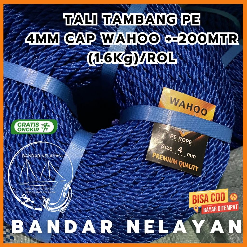 

Tali 4mm / Tali Tambang 4mm PE 1 ROL 1,6 Kg +/- 200 METER MURAH BAGUS