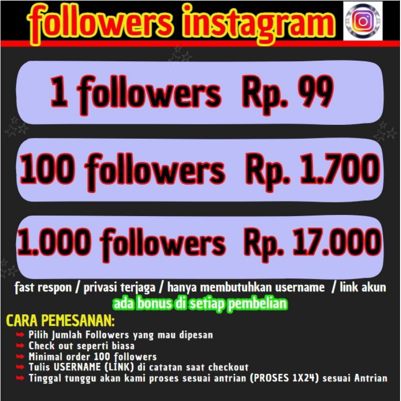 FOLLOWERS IG | ADA BONUS DI SETIAP PEMBELIAN