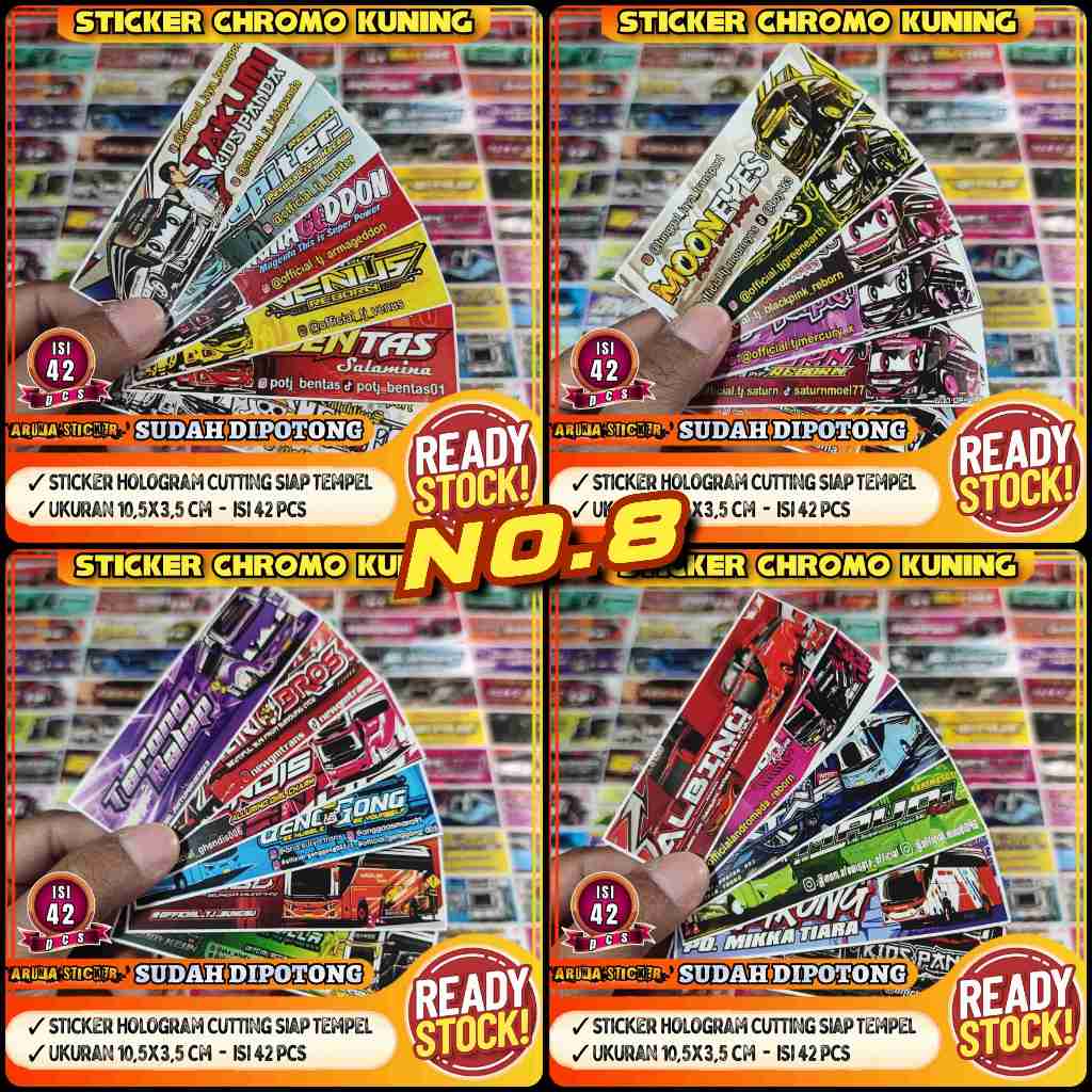 

Sticker Bus Telolet Model Panjang Isi 42 pc Bahan Glossy Chromo Sudah Dipotong Waterproof Anti Air