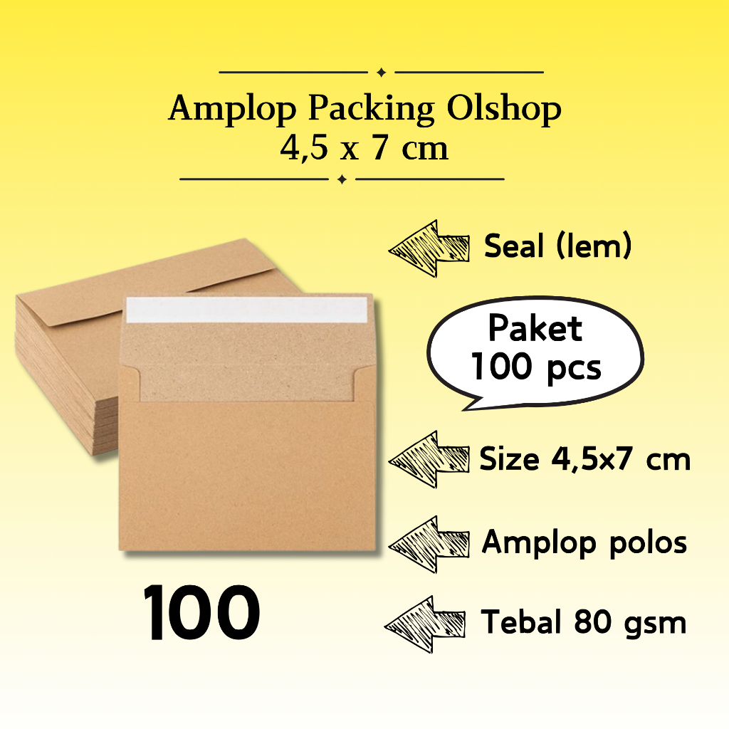 

100 Pcs Landscape - Amplop Lebaran / Amplop Packaging Kraft Potrait Amplop Klasik Coklat Polos Seal (Pakai Lem) 4,5 x 7 cm