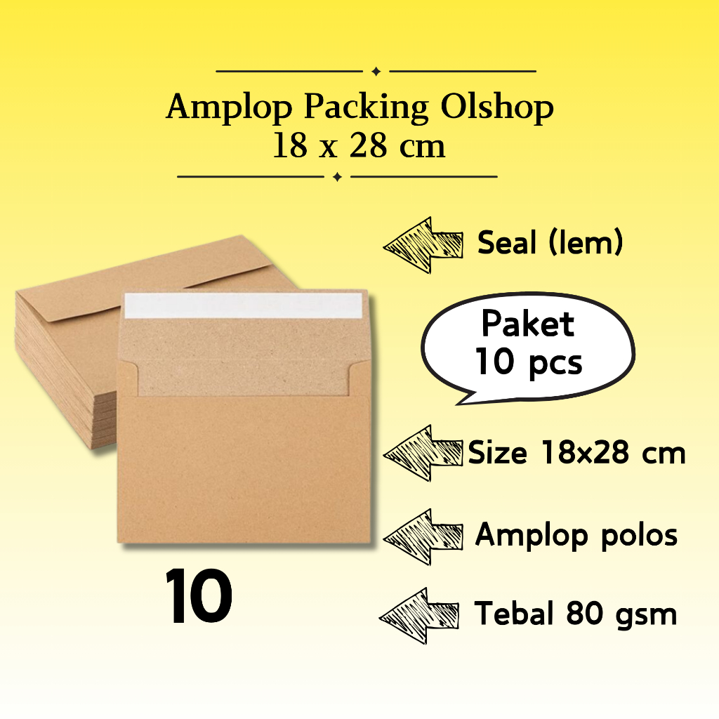 

10 Pcs Landscape - Amplop Packaging Kraft Potrait Amplop Klasik Coklat Polos Seal (Pakai Lem) 18 x 28 cm