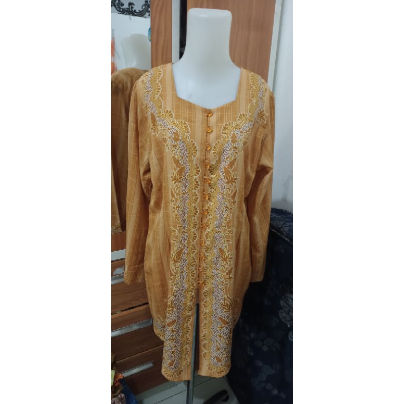 pl Long Kebaya jadul coklat bahan licin anti kusut motif bunga Cantik Jumbo